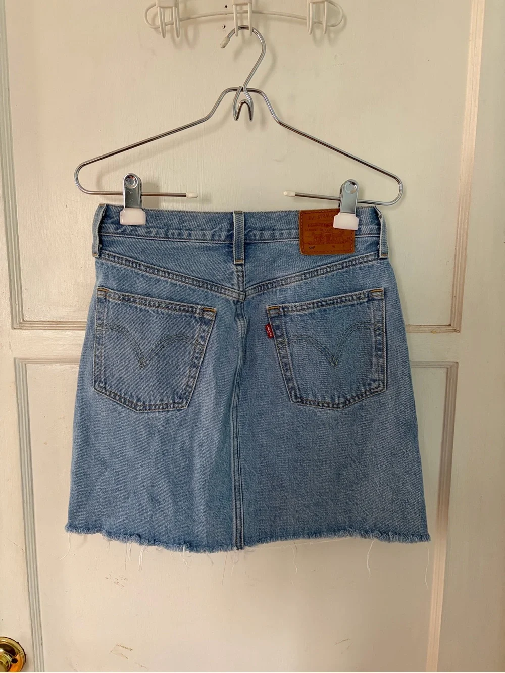 501 High Waisted Levi's Denim Mini Skirt with Frayed Hem